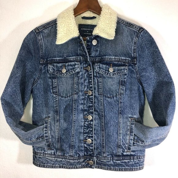 Womens Aeropostale Denim Jean Sherpa Lined Jacket Size Small - Picture 1 of 11
